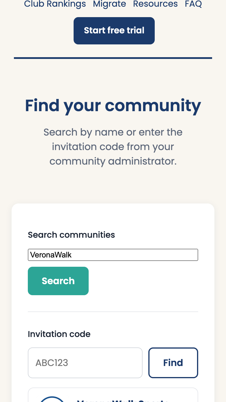 Find your community — search VeronaWalk or enter invitation code