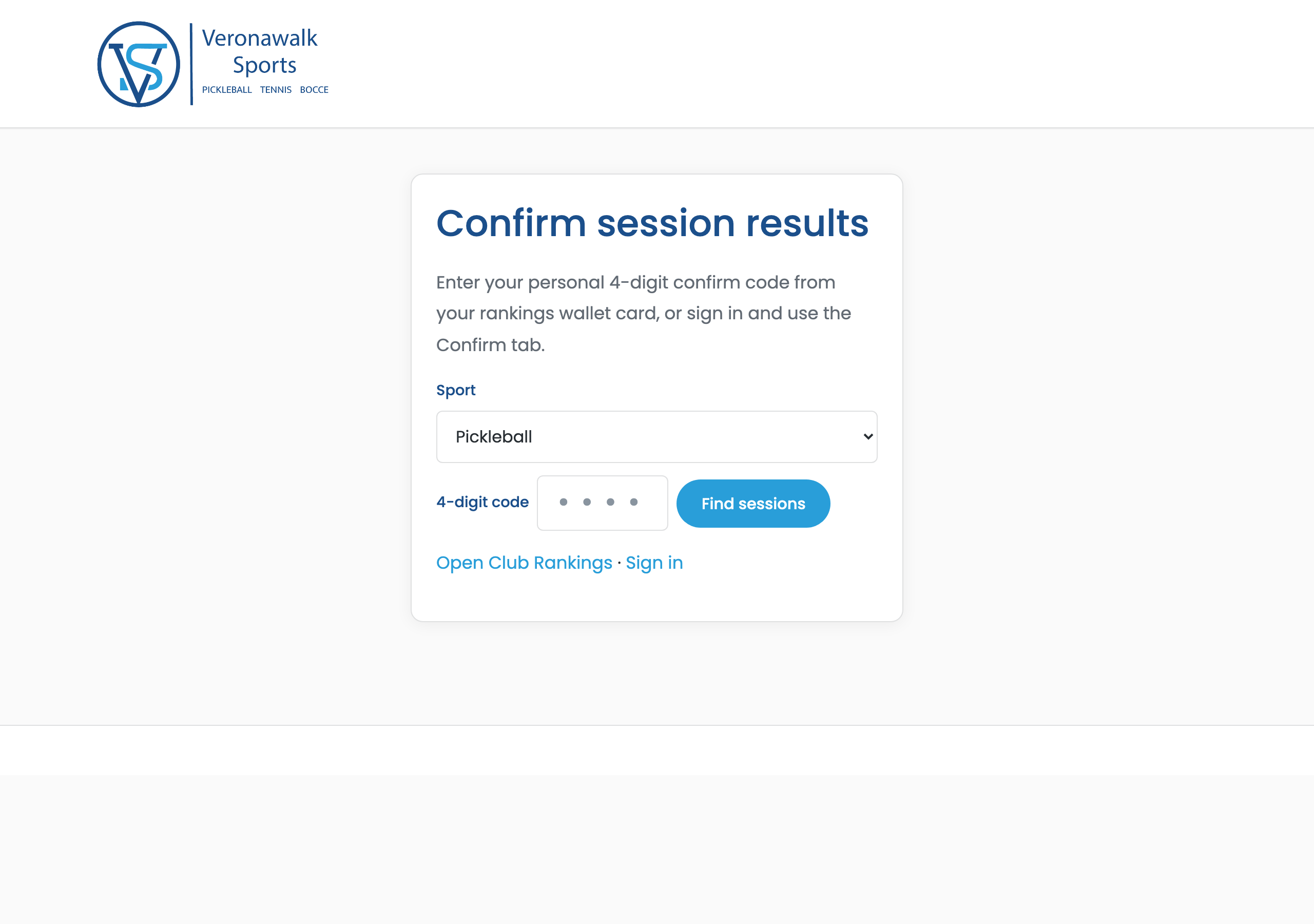 Rankings wallet courtside confirm page with sport picker and 4-digit code